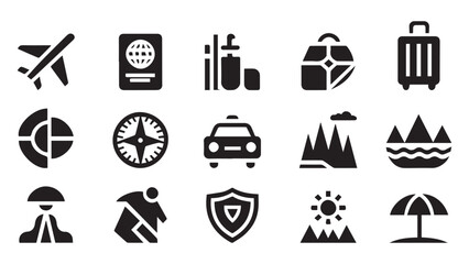 Fototapeta premium Travel and Tourism Icon Set, Airport Vacation Transport Glyph Icons