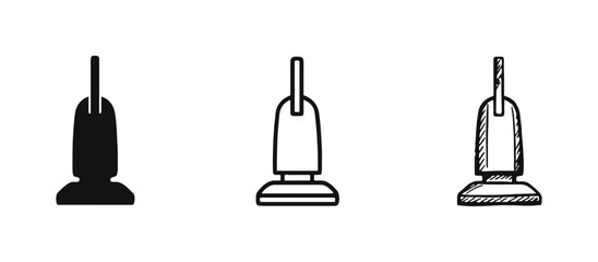 Upright vacuum cleaner icon set. Housework and cleaning vector illustration in solid, outline, and hand-drawn styles. © drawing lines