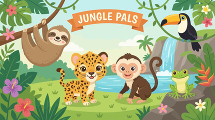 Fototapeta premium Friendly Cartoon Jungle Animals Vector Pack for Kids Education and Wild Nature Themed Designs and Creative Projects