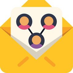 Email envelope showing connected people, representing digital communication and sharing