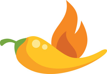 Naklejka premium Yellow chili pepper having orange flames, representing spicy food and heat