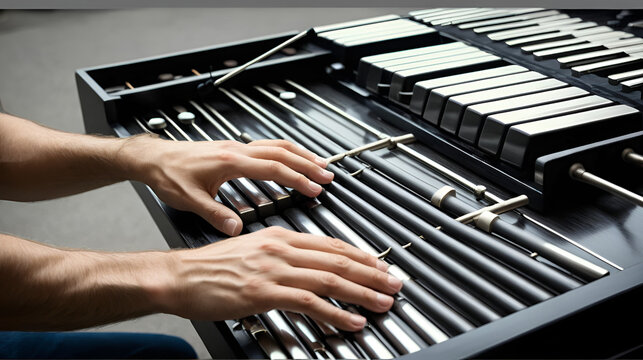 Hands of musician playing the vibraphone