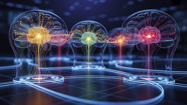 Brain Activity Visualization with Glowing Neurons on Futuristic Circuit Board