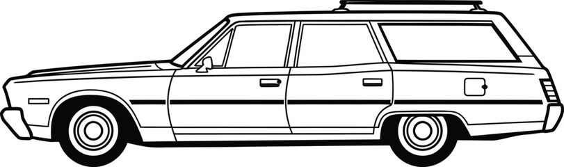 Detailed Side View Illustration of a Classic Station Wagon Car. © Vhya