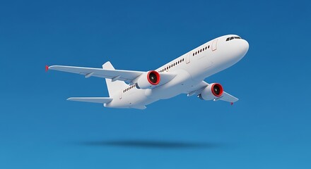 Obraz premium Commercial aircraft soaring gracefully against a clear sky backdrop.