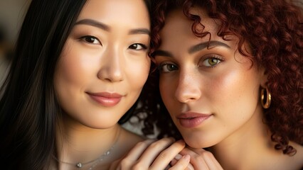 Obraz premium Close portrait of two women with different features