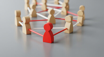 Obraz premium Red wooden leader connected to team perfect for strategic business organization and modern corporate management hierarchy