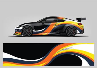 Abstract racing car wrap decal with wave stripe design. Vector wrap template for vehicle graphics.