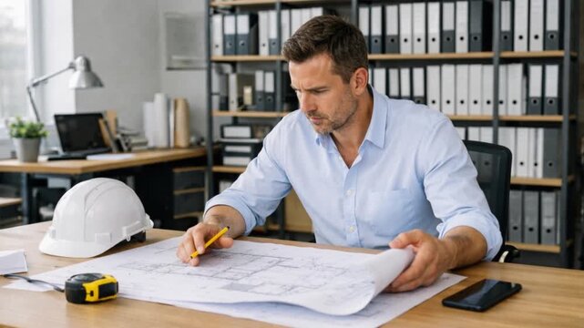 Engineer, blueprint, architecture, drafting and construction