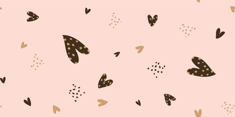 Modern Cute Heart Animal Print Seamless Pattern in Warm Neutral Colors © Olia
