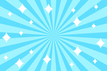 水色の放射状サンバーストとキラキラが広がるポップな背景デザイン