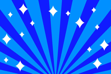青の放射状サンバーストとキラキラが広がるポップな背景デザイン
