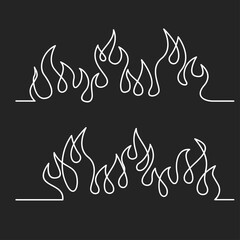 Minimalist Continuous Line Art Fire Flames Illustration on Dark Background © alpha