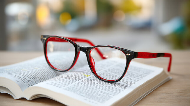 Close-up of reading glasses resting on an open dictionary with highlighted definitions