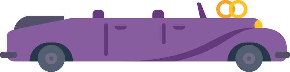 Obraz premium Stylish purple wedding limousine illustration featuring golden rings on the hood