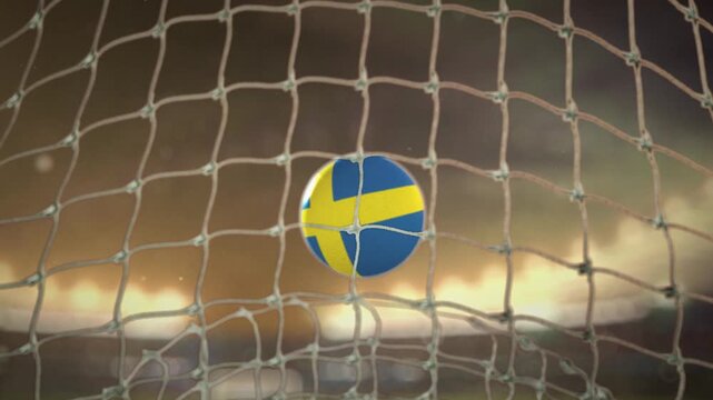 Soccer Ball Scoring Goal at Night Frontal View - Sweden