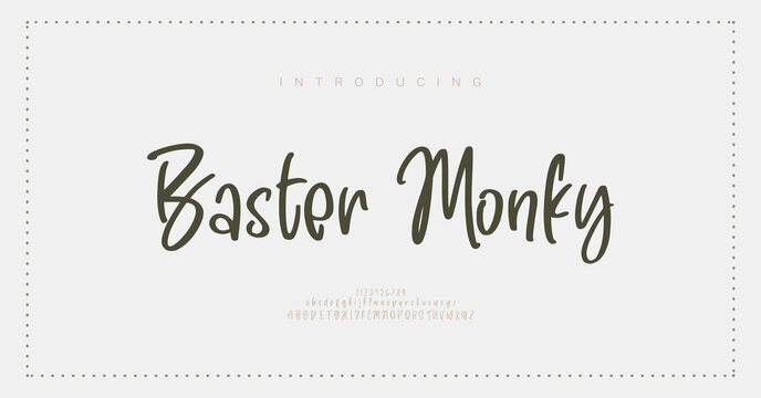 Baster Monky, Script typography beauty fashion elegant minimalist serif italic fonts decorative wedding vintage retro logos. Minimal luxury font alphabet logo. Vector illustration
