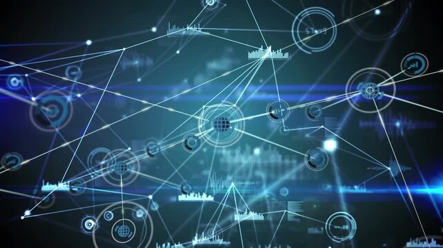 Animation of network of connections with icons over statistics
