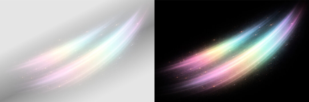 Rainbow neon light streak glow beam colorful motion effect png overlay element, on transparent background