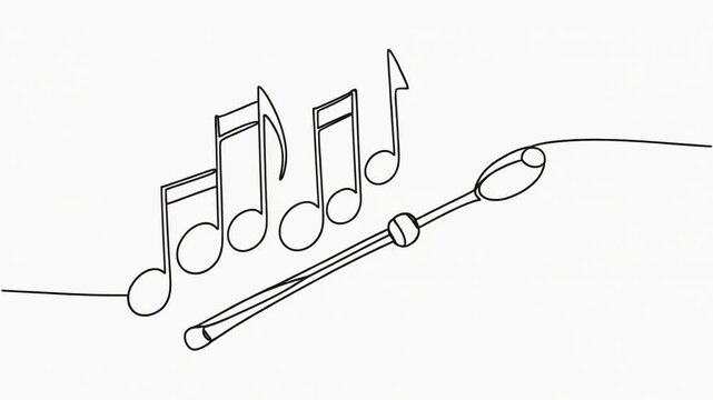Music notes and conductor baton drawing.