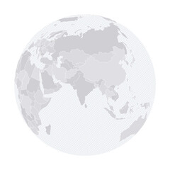 Customizable South Asia Wireframe Globe - Orthographic Projection
