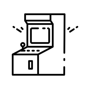 Arcade game machine icon line art for retro gaming and amusement park design