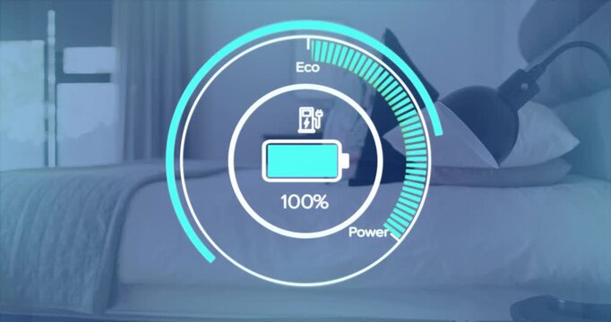 Energy gauge appearing then filling and emptying segments and level to illustrate charge cycle