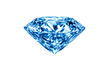 A brilliant faceted blue diamond isolated on a black background