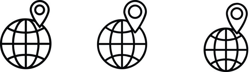 Global location and globe navigation outline icon set with world map pin, international travel pointer, regional destination address more vector illustration or editable stroke. © Purnorup Dream IT 