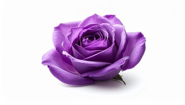 Rosa morada en plena floraci&oacute;n aislada sobre fondo blanco neutro con iluminaci&oacute;n de estudio. Imagen elegante y minimalista que simboliza misterio, elegancia y belleza natural.