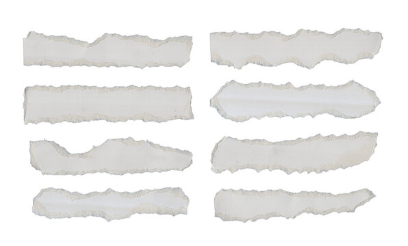 White paper scraps with rough wavy torn edges, Isolated horizontal cardboard element set on transparent background, Lower third template for minimalist mockup design