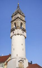 Naklejka premium Close-up of the Reichenturm (Leaning Tower) , a tower of the former city fortifications of Bautzen, Upper Lusatia, Saxony - Germany