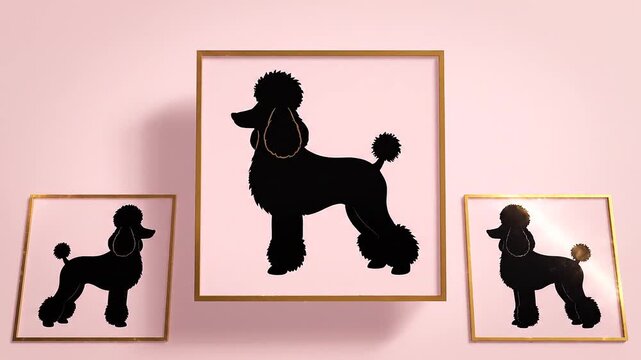 Poodle silhouettes in gold frames.