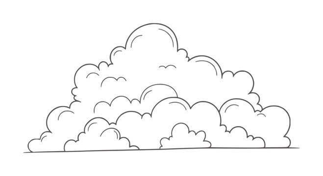 Simple line of fluffy cumulus clouds against a white outline