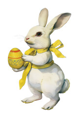 Obraz premium PNG Easter bunny holding decorated egg.