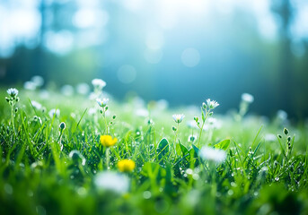 Obraz premium A vibrant field of small white flowers basking in soft sunlight