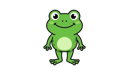 Fototapeta premium Cartoon Green Frog Illustration Smiling Face.