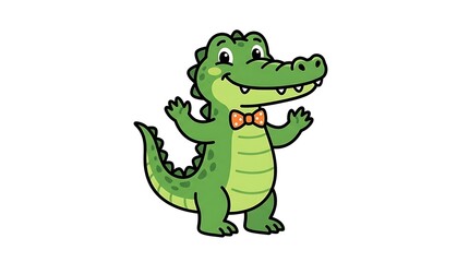 Fototapeta premium Cartoon Crocodile Character with Bow Tie Illustration.