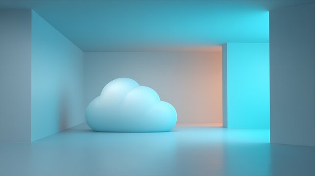 Minimal AI Cloud Computing Concept With Digital Cloud In Futuristic Technology Space Representing Artificial Intelligence Data Processing Cloud Infrastructure And Cloud Intelligence Background