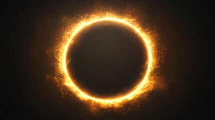 Obraz premium Fiery orange ring of cosmic energy glowing and pulsating in dark space, creating a mesmerizing abstract animation with swirling particles and implied motion in this captivating video.