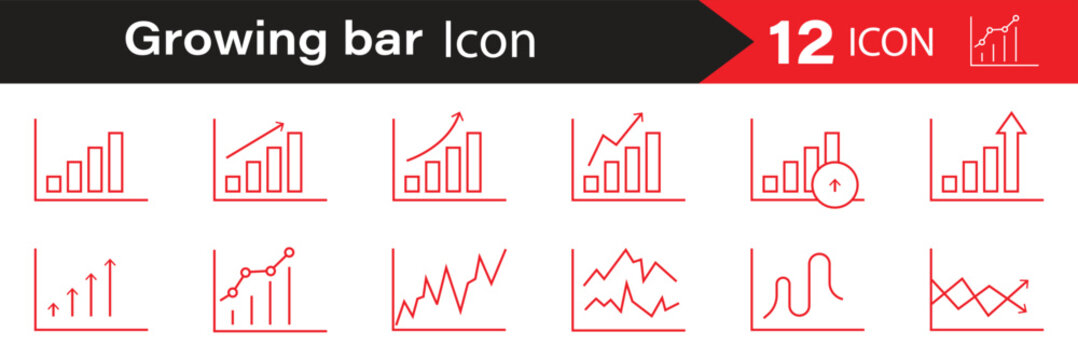 Set of Growing bar graph icon with arrow going up. Progress bar. Growing graph icon graph sign. Chart increase profit. Growth success arrow icon