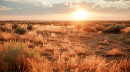 Fototapeta premium A field of grass with a sun in the sky