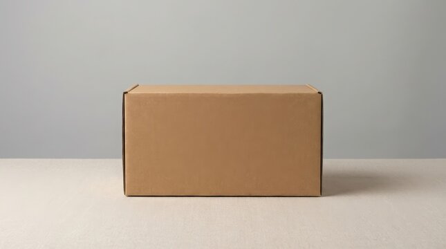 A single closed brown cardboard box on a light studio surface