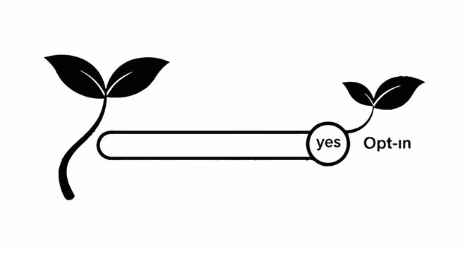 Growing plant sprouts from a digital interface with an opt-in button, symbolizing growth and engagement.