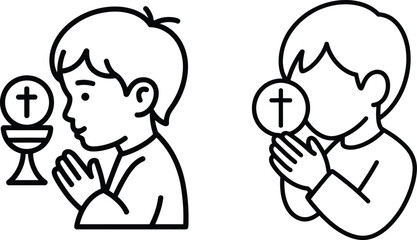 Obraz premium Boys praying with holy communion wafers and chalices