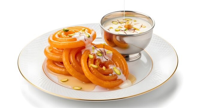 Crispy fried jalebis with thickened sweet rabri