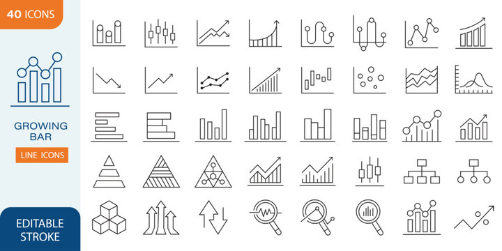 Set of Growing bar graph icon with arrow going up. Progress bar. Growing graph icon graph sign. Chart increase profit. Growth success arrow icon