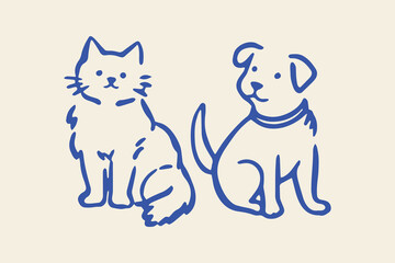 Cat and dog hand drawn vector illustration