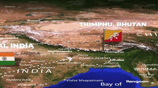 Flight From Mumbai INDIA to Thimphu BHUTAN ARMENIA with flag pins