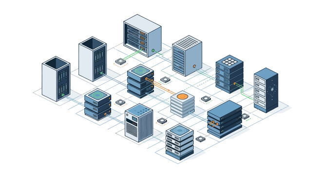 Isometric Network of Servers and Data Centers.
